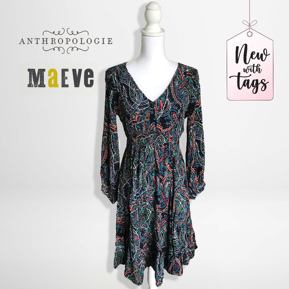 Boho Mauve Anthropologie Paisley Long Sleeve Dress | NWT 💕🏷